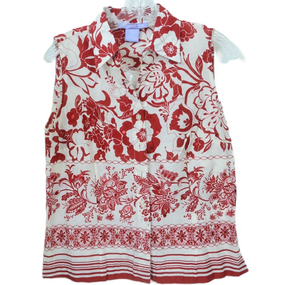 Harmony & Vine Floral Artsy Sleeveless Summer Spring Blouse Top Size MED